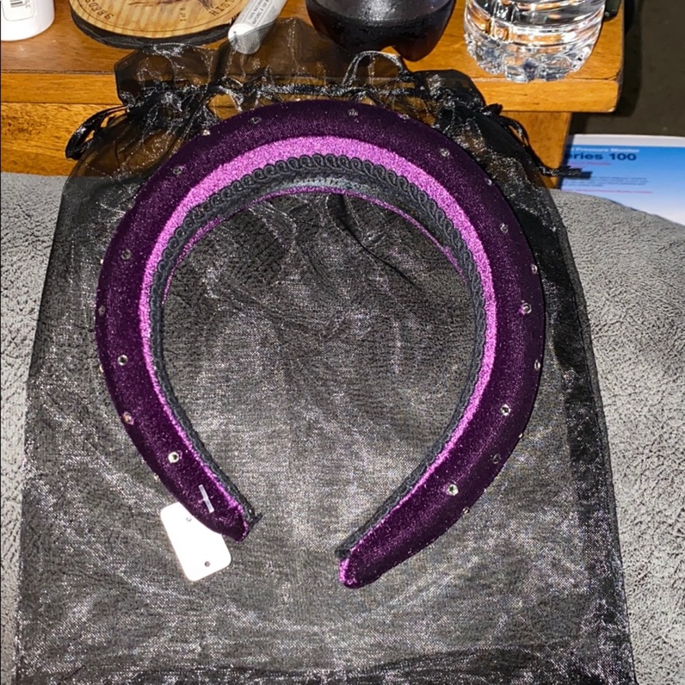 Purple Velvet Deeply Padded Headband With Crystals